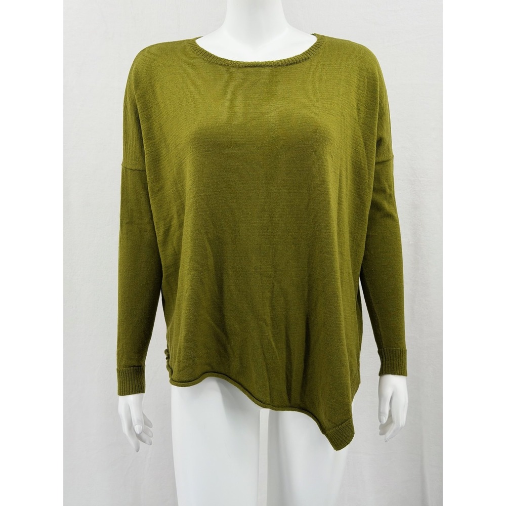 Eileen Fisher Sweater Womens XS Green Oversized Knit Sheer Lagenlook‎ Asymmetric